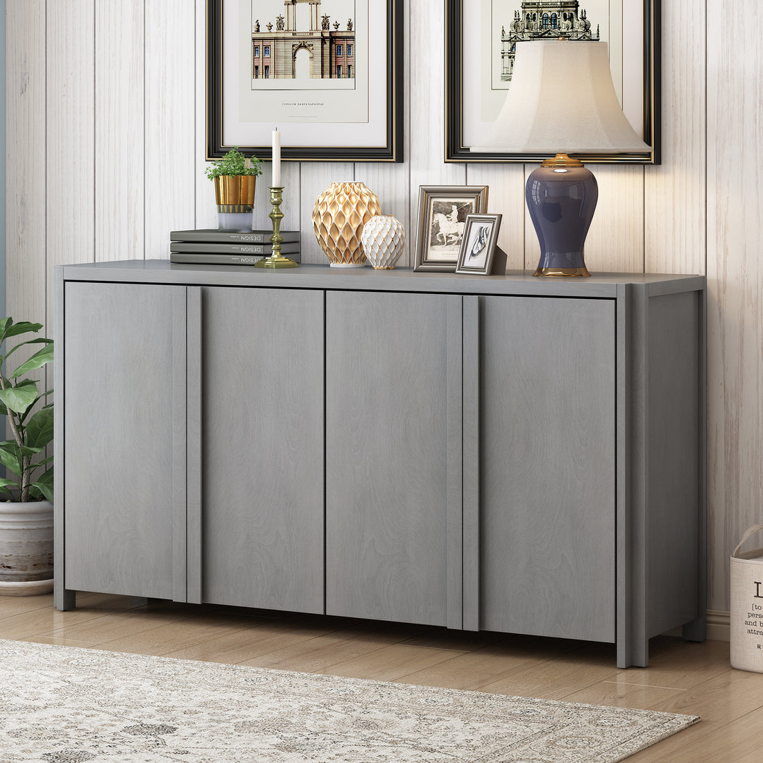 Designed Storage Cabinet Sideboard With 4 Doorsadjustable Shelves, Suitable For Living Rooms, Entrance And Study Rooms. 1 2 Shelves Gray Mdf Acacia