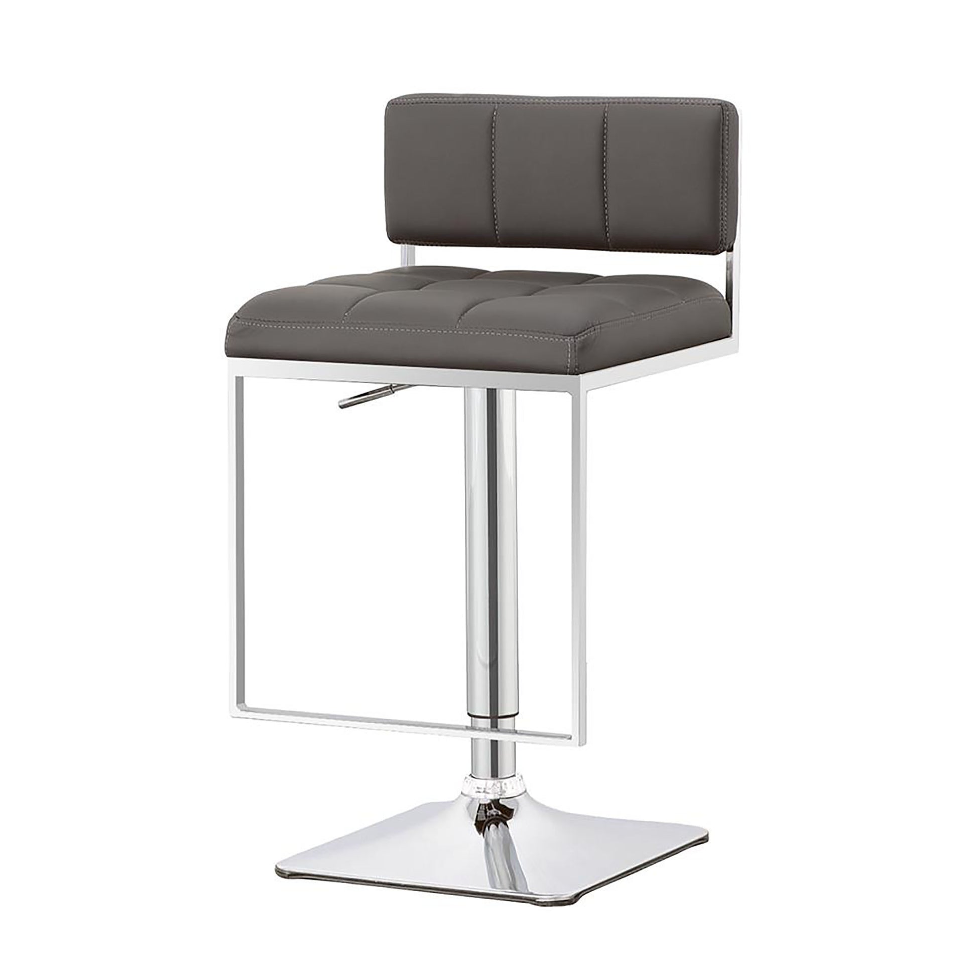 Grey And Chrome Adjustable Bar Stool Solid Grey Dining Room Spot Clean Rectangular Contemporary,Modern Bar Stools Solid Back Foam Upholstered