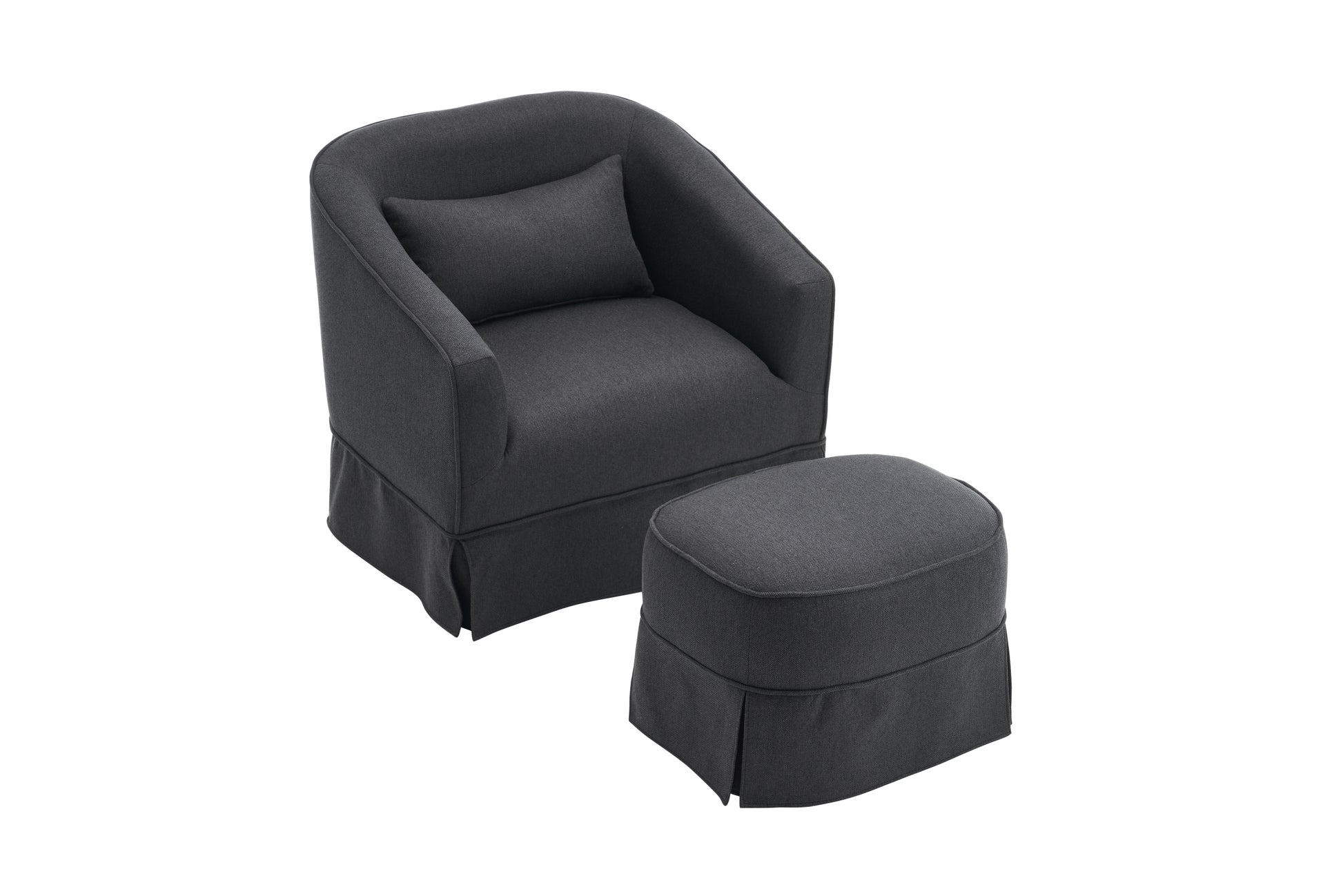 Swivel Barrel Chair With Ottoman, Swivel Accent Chairs Armchair For Living Room, Reading Chairs For Bedroom Comfy, Round Barrel Chairs With Black Metal Base Black Black Primary Living Space Modern Linen