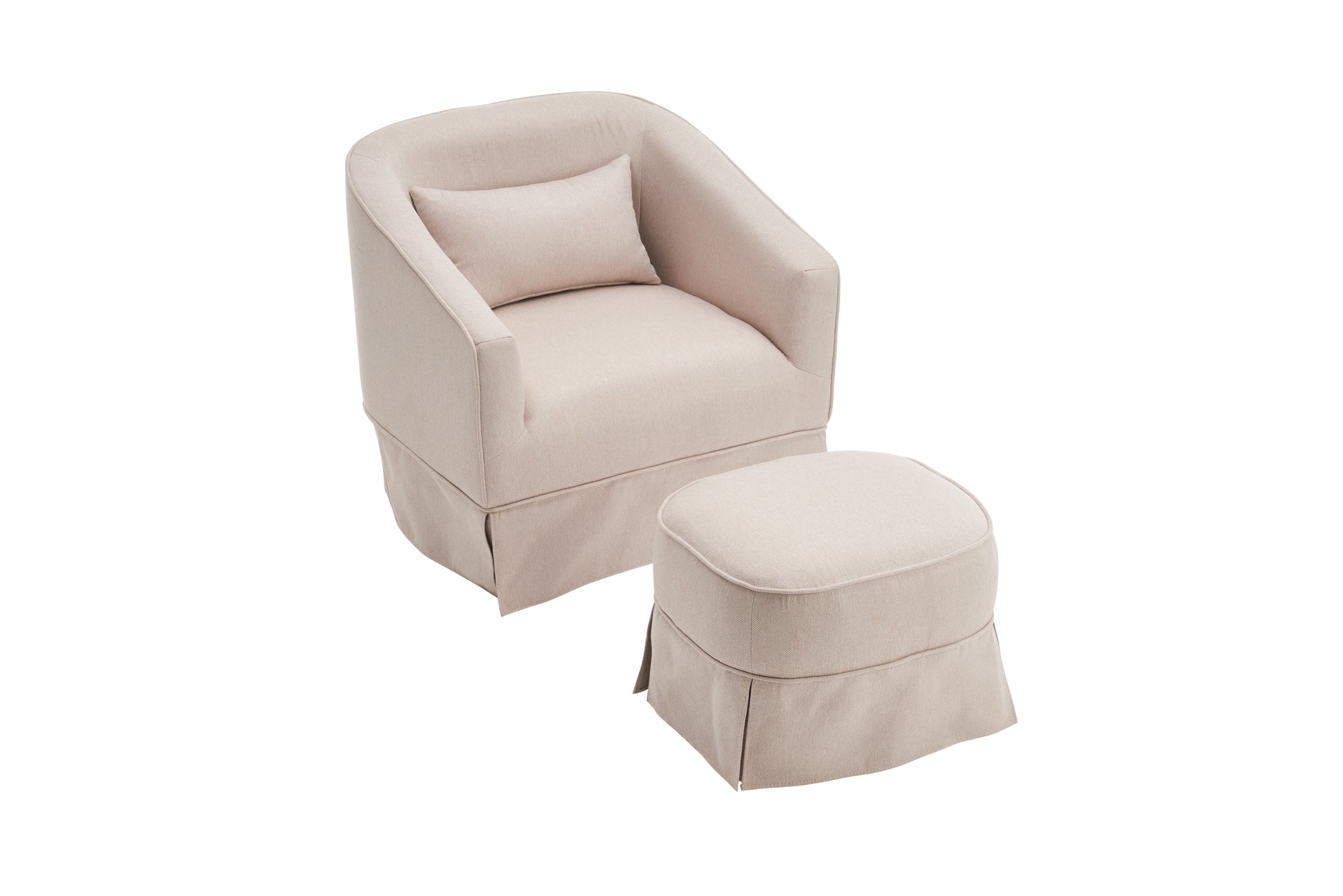 Swivel Barrel Chair With Ottoman, Swivel Accent Chairs Armchair For Living Room, Reading Chairs For Bedroom Comfy, Round Barrel Chairs With Black Metal Base Beige Beige Primary Living Space Modern Linen