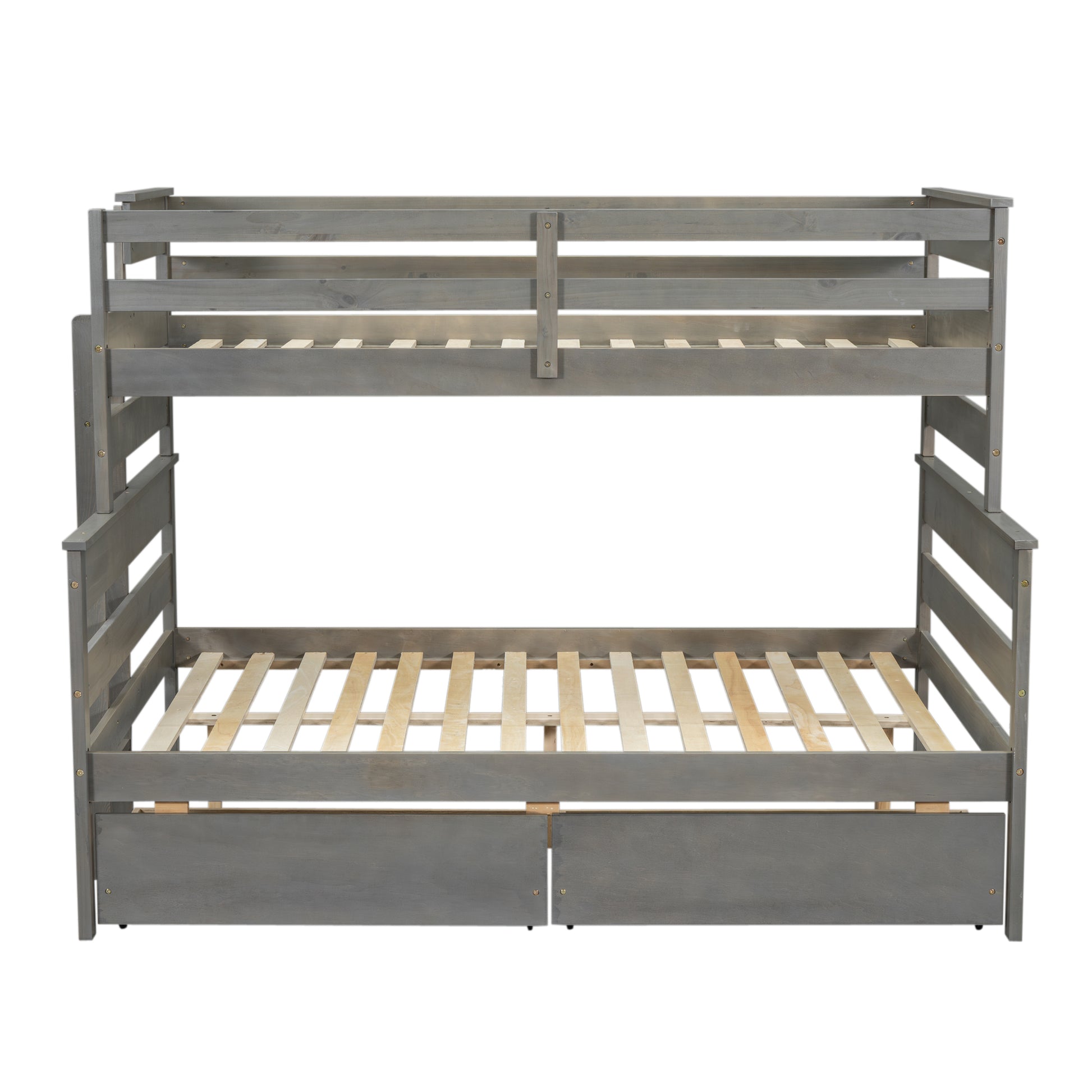 Wood Twin Over Full Bunk Bed With 2 Drawers, Gray Box Spring Not Required Gray Wood Bedroom Bunk Solid Wood Mdf