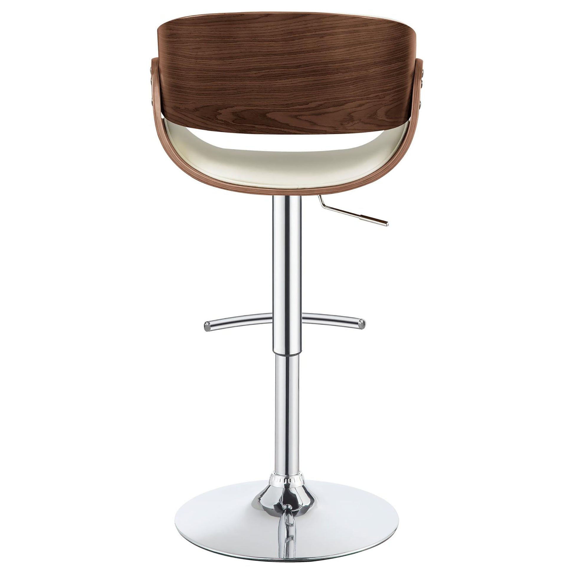 Ecru And Chrome Adjustable Bar Stool Solid Ivory Brown Dining Room Spot Clean Mid Century Modern Bar Stools Open Back Foam Wood