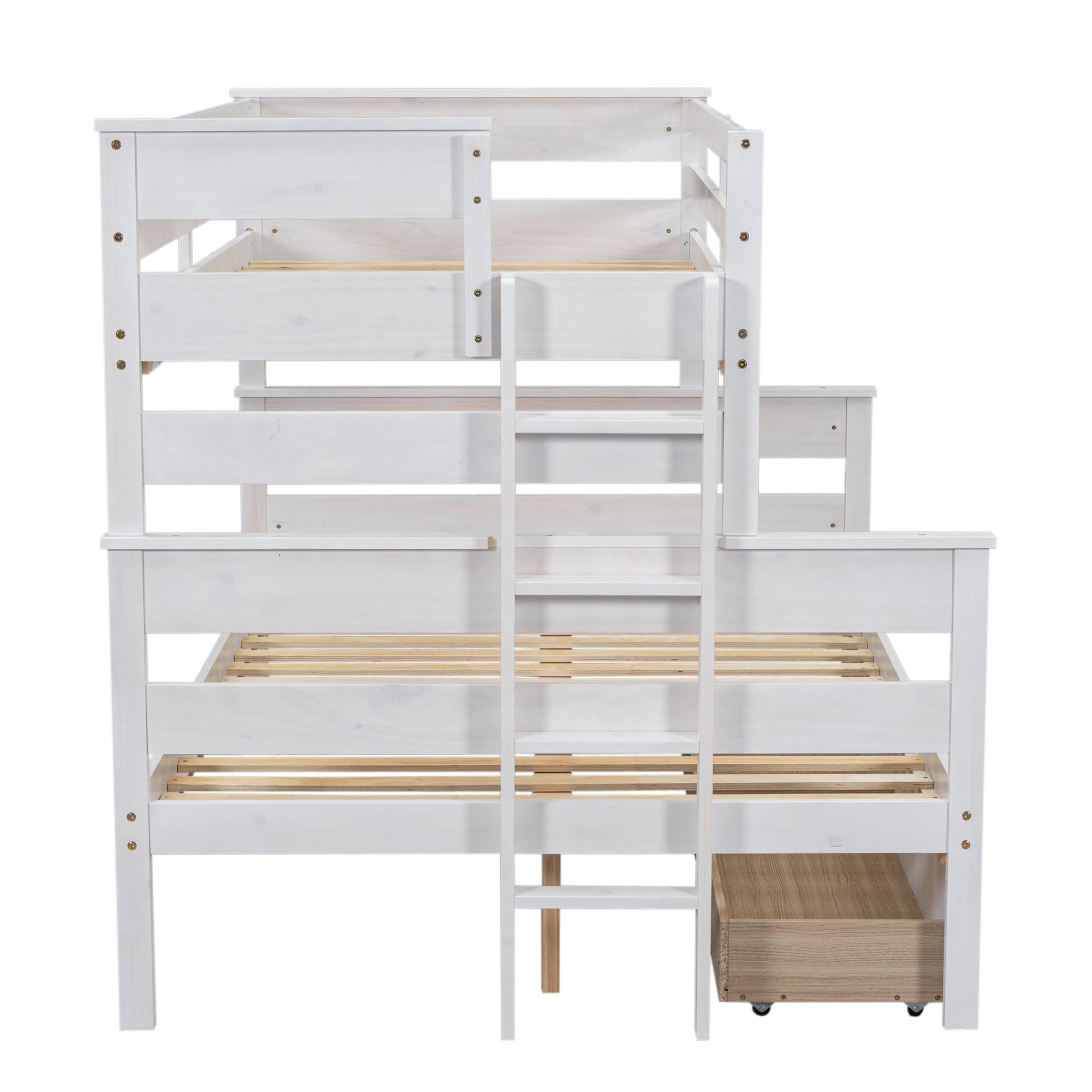 Wood Twin Over Full Bunk Bed With 2 Drawers, White Box Spring Not Required White Wood Bedroom Bunk Solid Wood Mdf