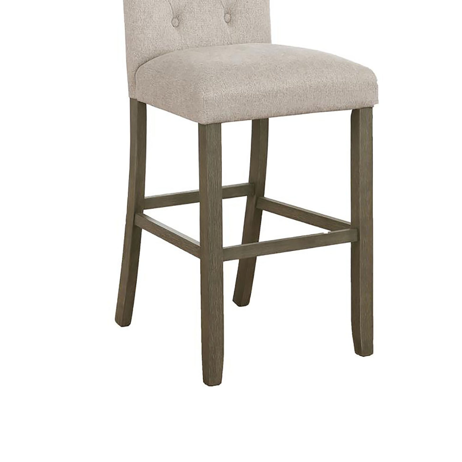 Beige And Rustic Brown Tufted Back Bar Stool Set Of 2 Solid Beige Brown Dining Room Spot Clean Farmhouse,Rustic Bar Stools Rubberwood Tufted Back Foam Upholstered