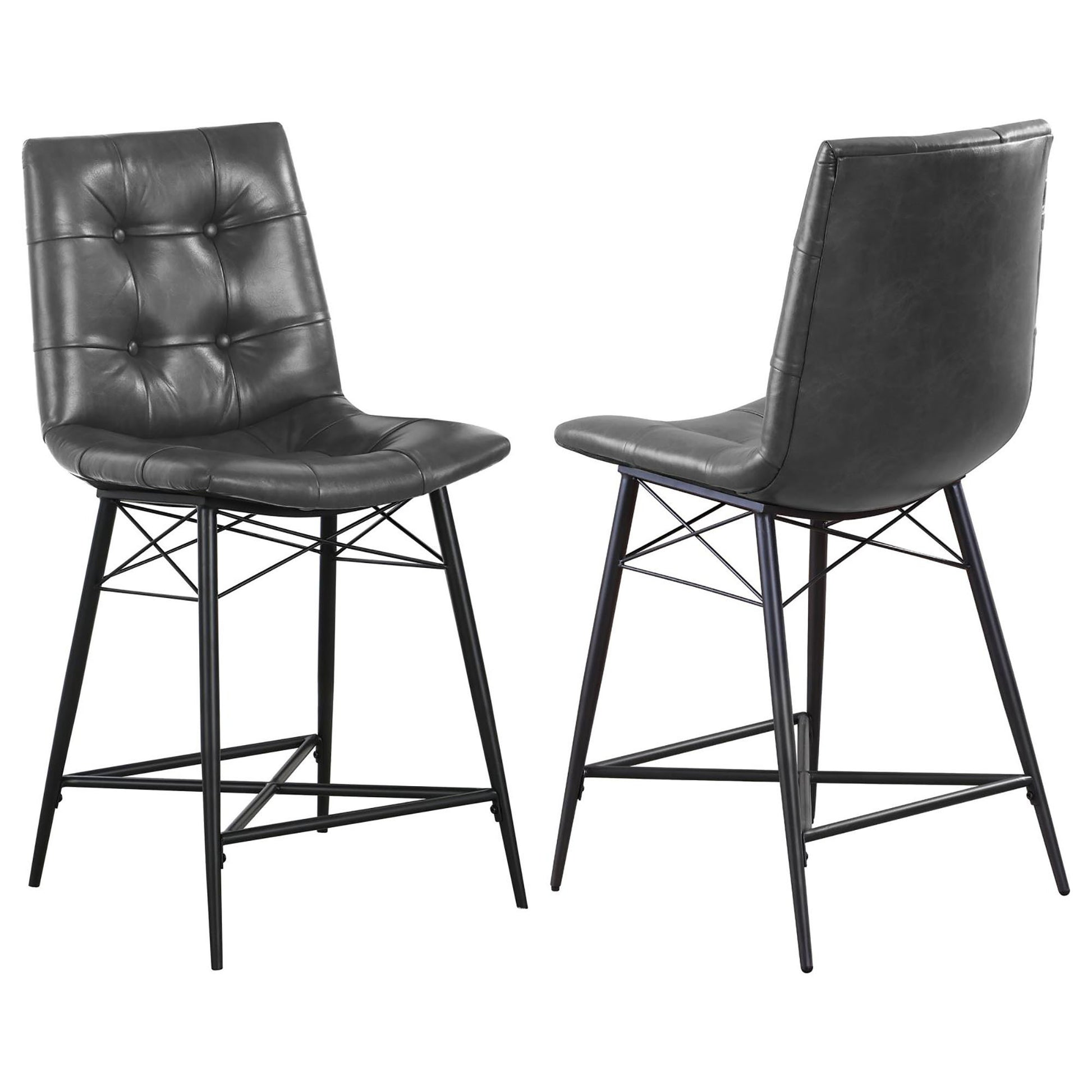 Grey Tufted Counter Height Stools Set Of 2 Solid Black Dining Room Industrial Bar Stools Tufted Back Foam Upholstered