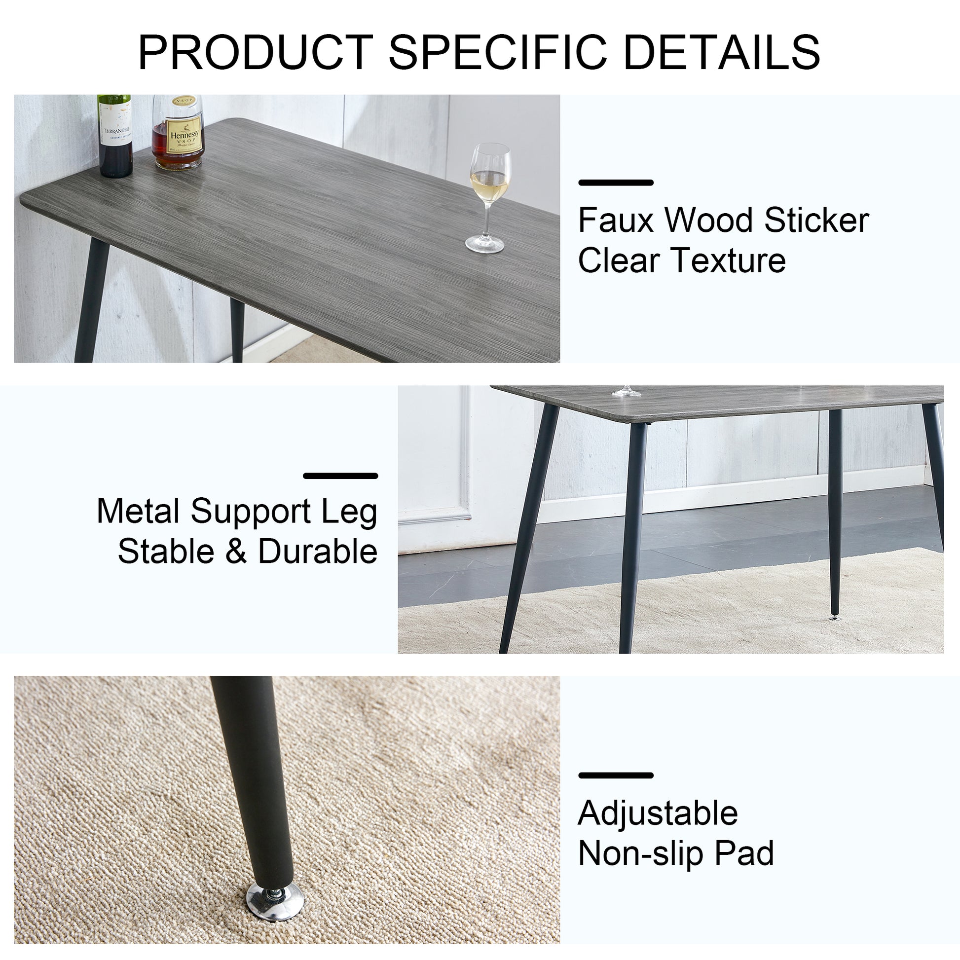 Industrial Style Rectangular Gray Wood Grain Table With Mdf Tabletop And Black Iron Legs, Suitable For Kitchens, Restaurants, And Living Rooms47.2"27.5"*29.5" 1226 Gray Mdf