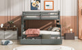 Wood Twin Over Full Bunk Bed With 2 Drawers, Gray Box Spring Not Required Gray Wood Bedroom Bunk Solid Wood Mdf