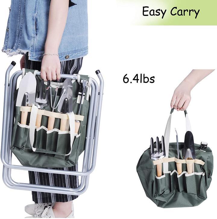 garden stool and tool set 9 Pcs Garden Tools Set Ergonomic Wooden Handle Sturdy Stool With Detac