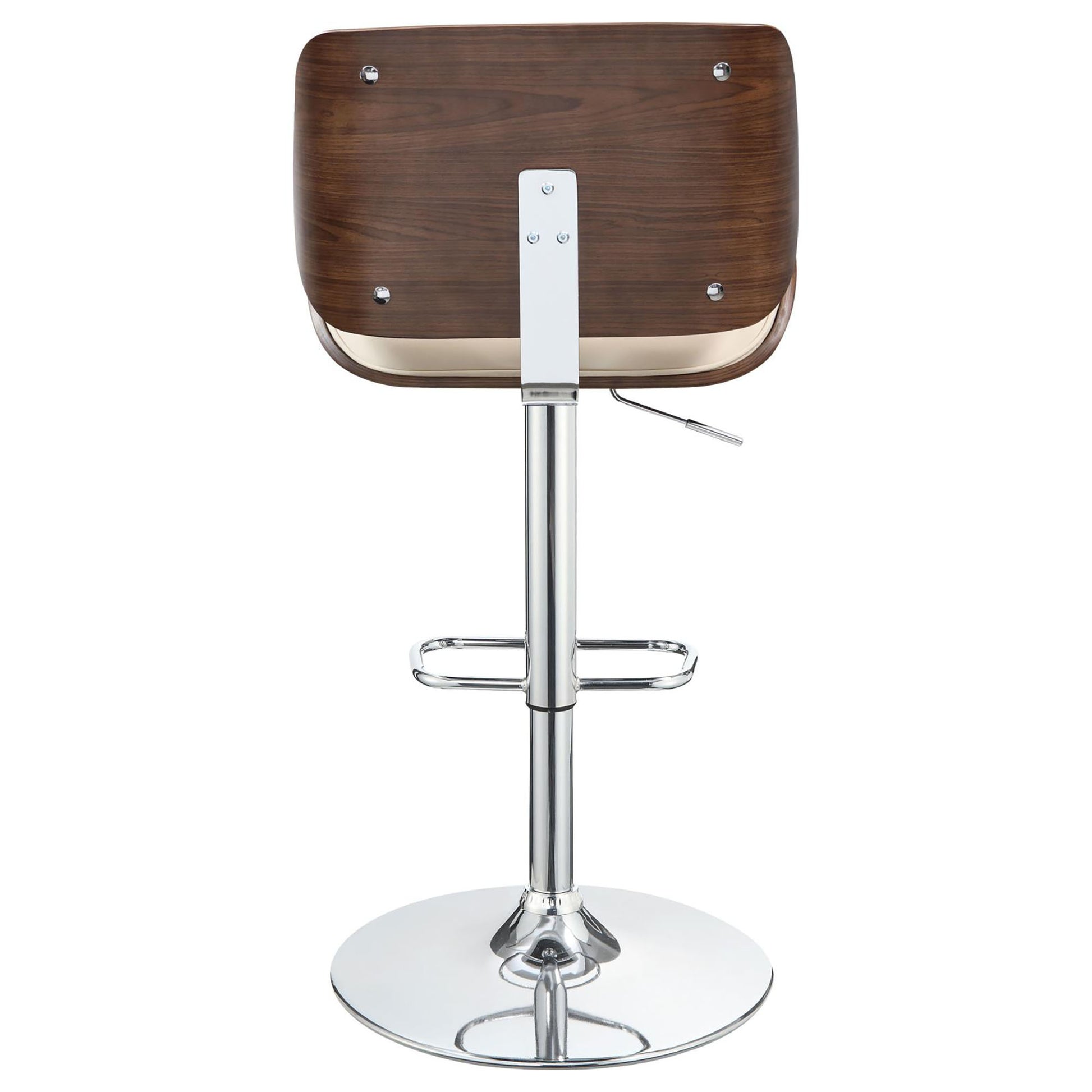 Ecru And Chrome Adjustable Bar Stool Solid Ivory Brown Dining Room Spot Clean Mid Century Modern Bar Stools Solid Back Foam Upholstered