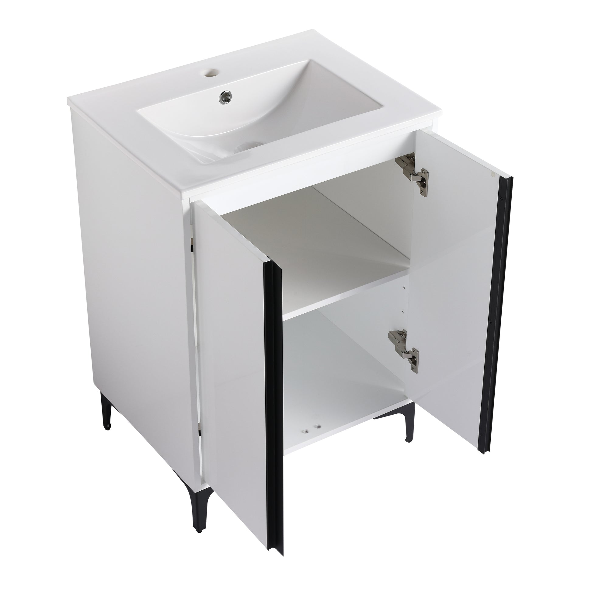 24" Freestanding Bathroom Vanity With Ceramic Sink Bvb06724Wh G Bl9060B White 2 Bathroom Freestanding Modern Plywood