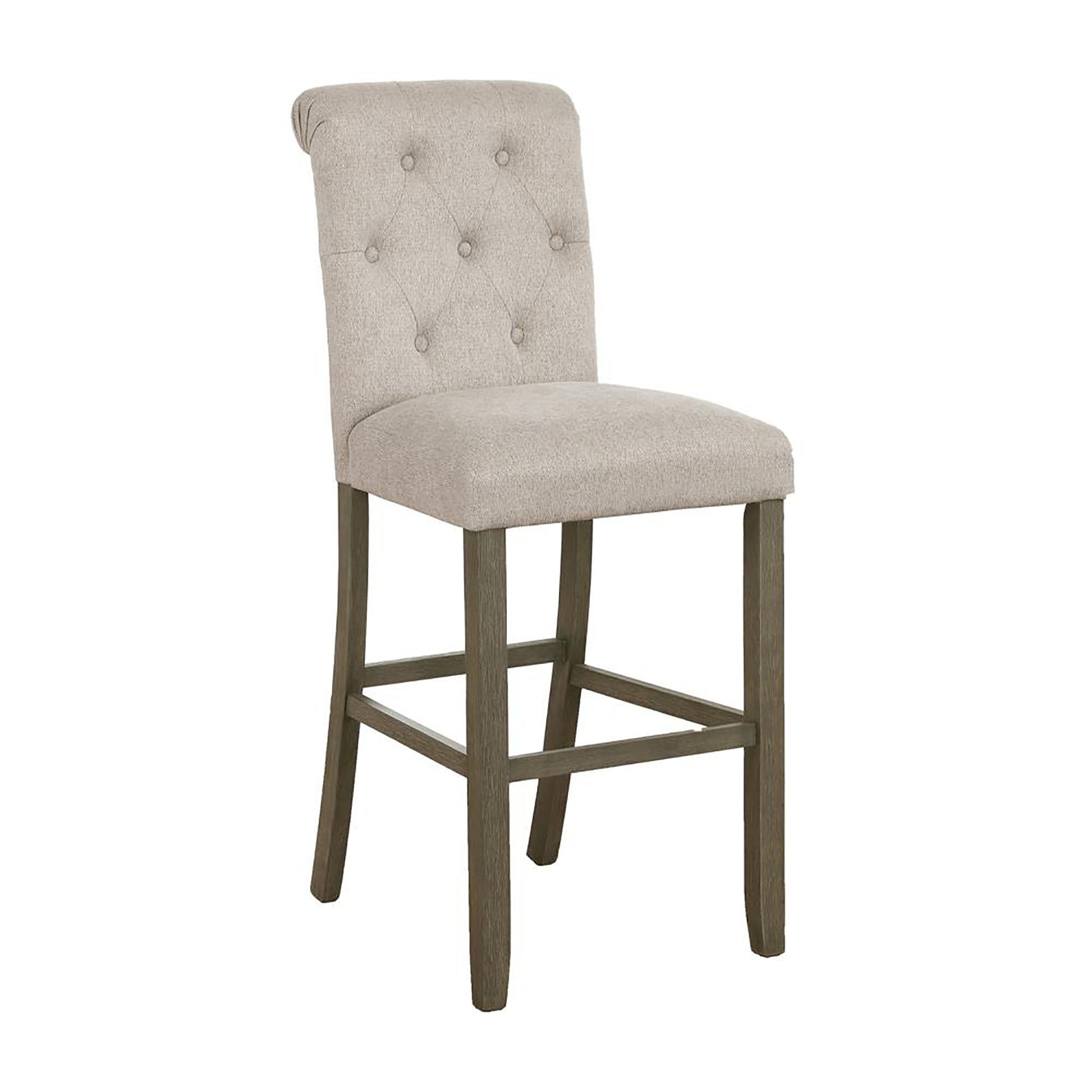 Beige And Rustic Brown Tufted Back Bar Stool Set Of 2 Solid Beige Brown Dining Room Spot Clean Farmhouse,Rustic Bar Stools Rubberwood Tufted Back Foam Upholstered