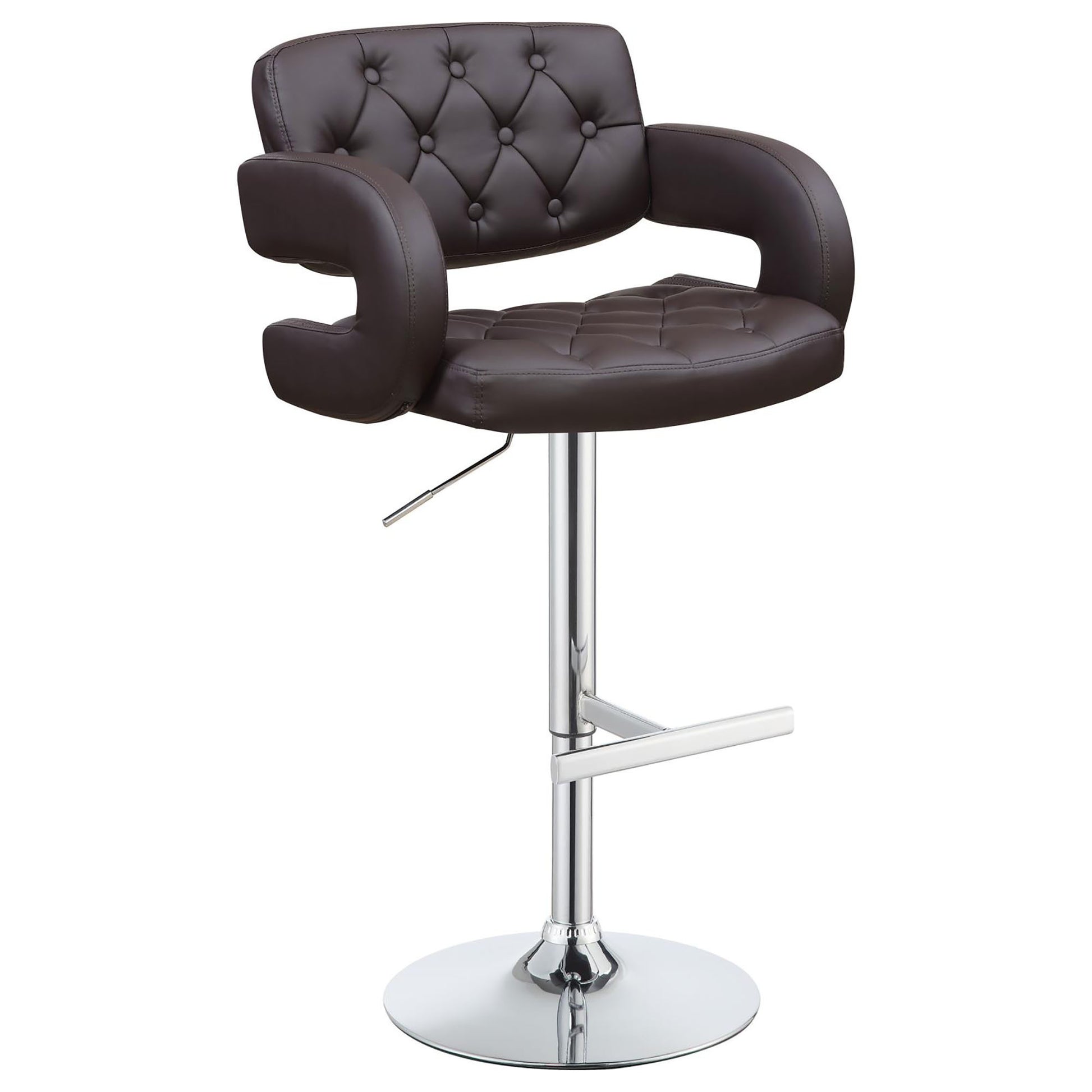 Brown And Chrome Adjustable Bar Stool Solid Brown Dining Room Foam Spot Clean Contemporary,Modern Bar Stools Tufted Back Foam Faux Leather