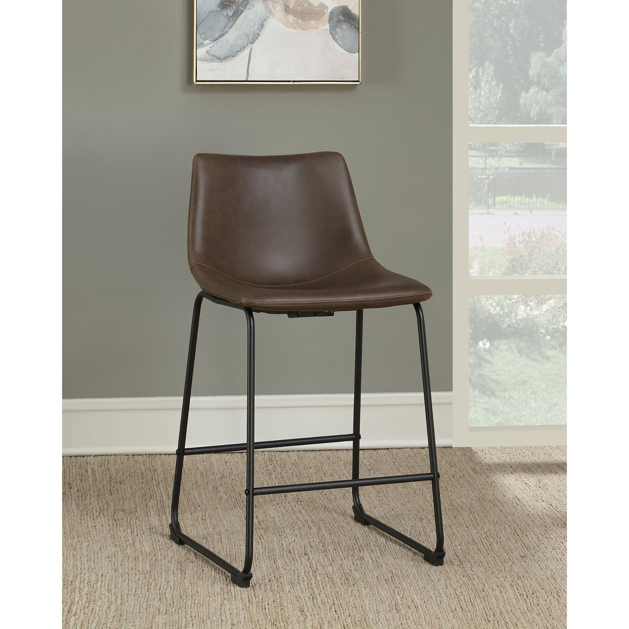 Brown And Black Armless Counter Height Stools Set Of 2 Solid Brown Dining Room Spot Clean Industrial Bar Stools Solid Back Foam Upholstered