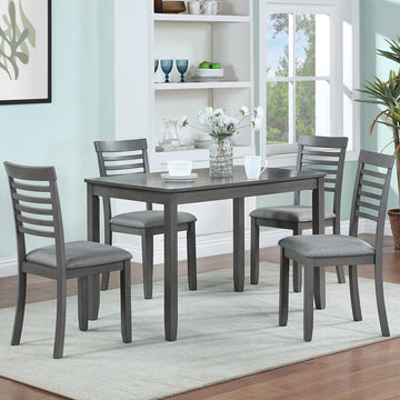 5 Piece Modern Dining Set, Rectangular Wooden Dining Table With 4 Upholstered Chairs For Kitchen, Dining Room, Gray Wood Gray Seats 4 Wood Dining Room Acacia 4 Leg Rectangular Dining Table With Chair Acacia Wood