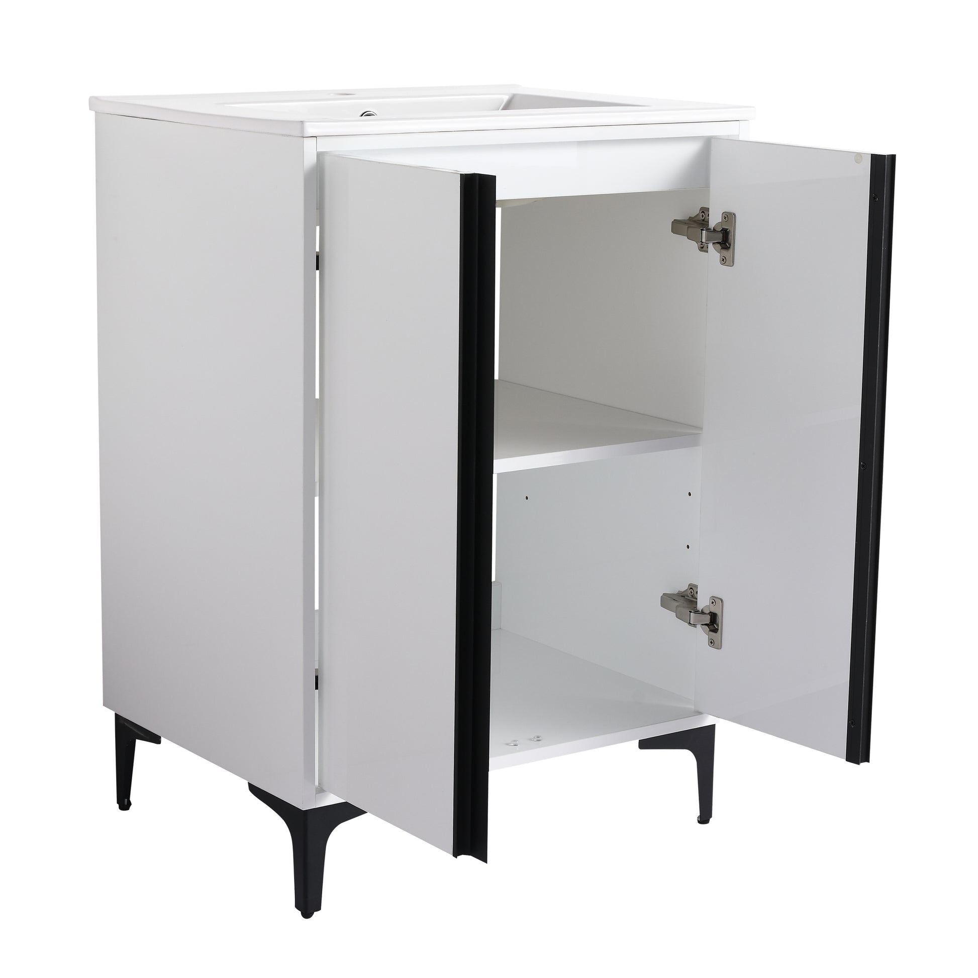 24" Freestanding Bathroom Vanity With Ceramic Sink Bvb06724Wh G Bl9060B White 2 Bathroom Freestanding Modern Plywood