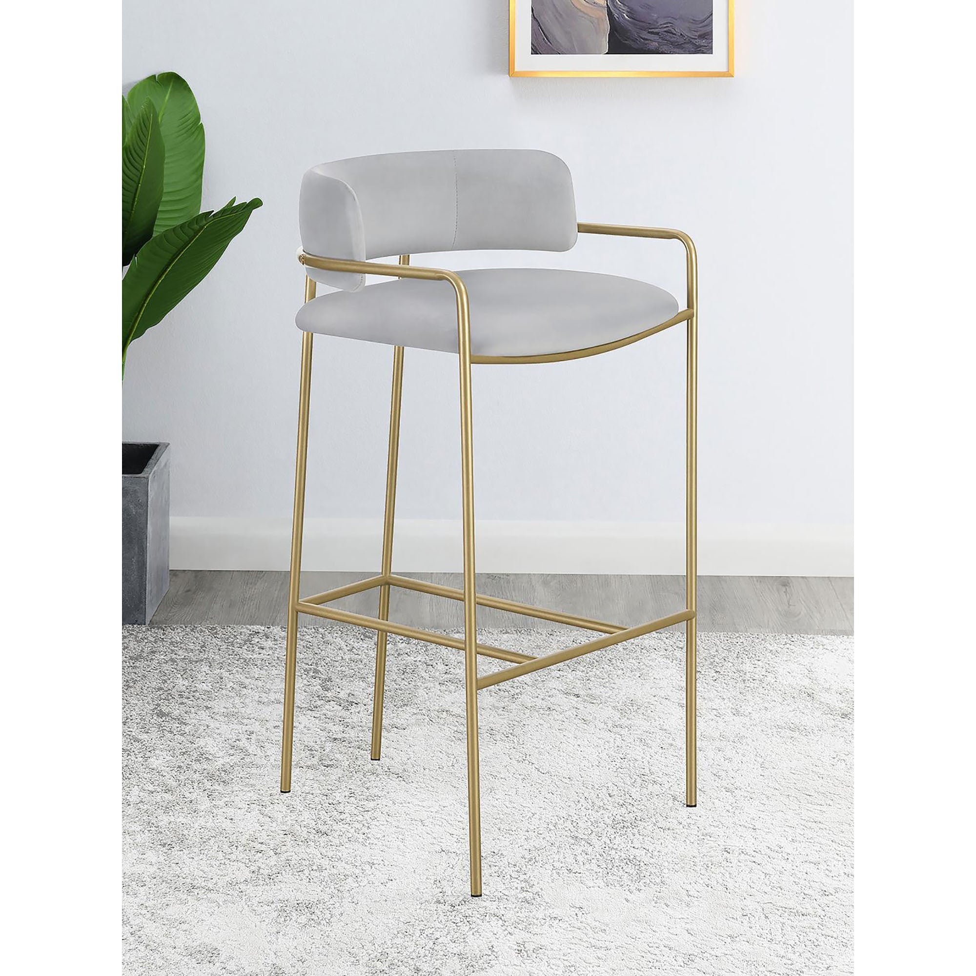 Grey And Gold Low Back Stool Solid Grey Dining Room Spot Clean Glam Bar Stools Solid Back Foam Velvet