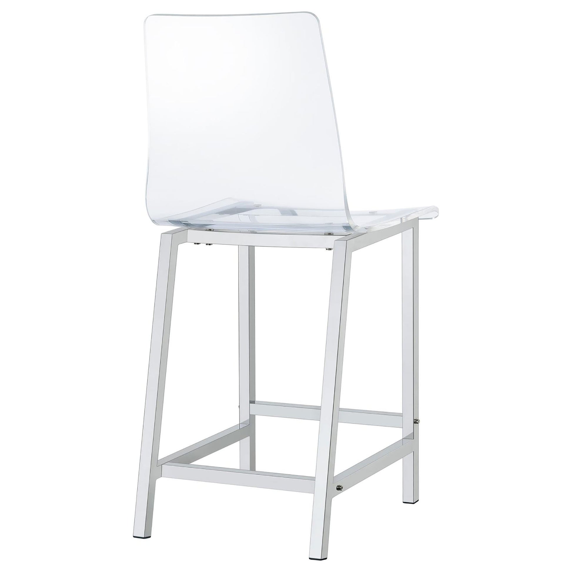 Clear And Chrome Counter Height Stools Set Of 2 Solid Clear Dining Room Wipe Clean Contemporary,Modern Bar Stools Solid Back Acrylic