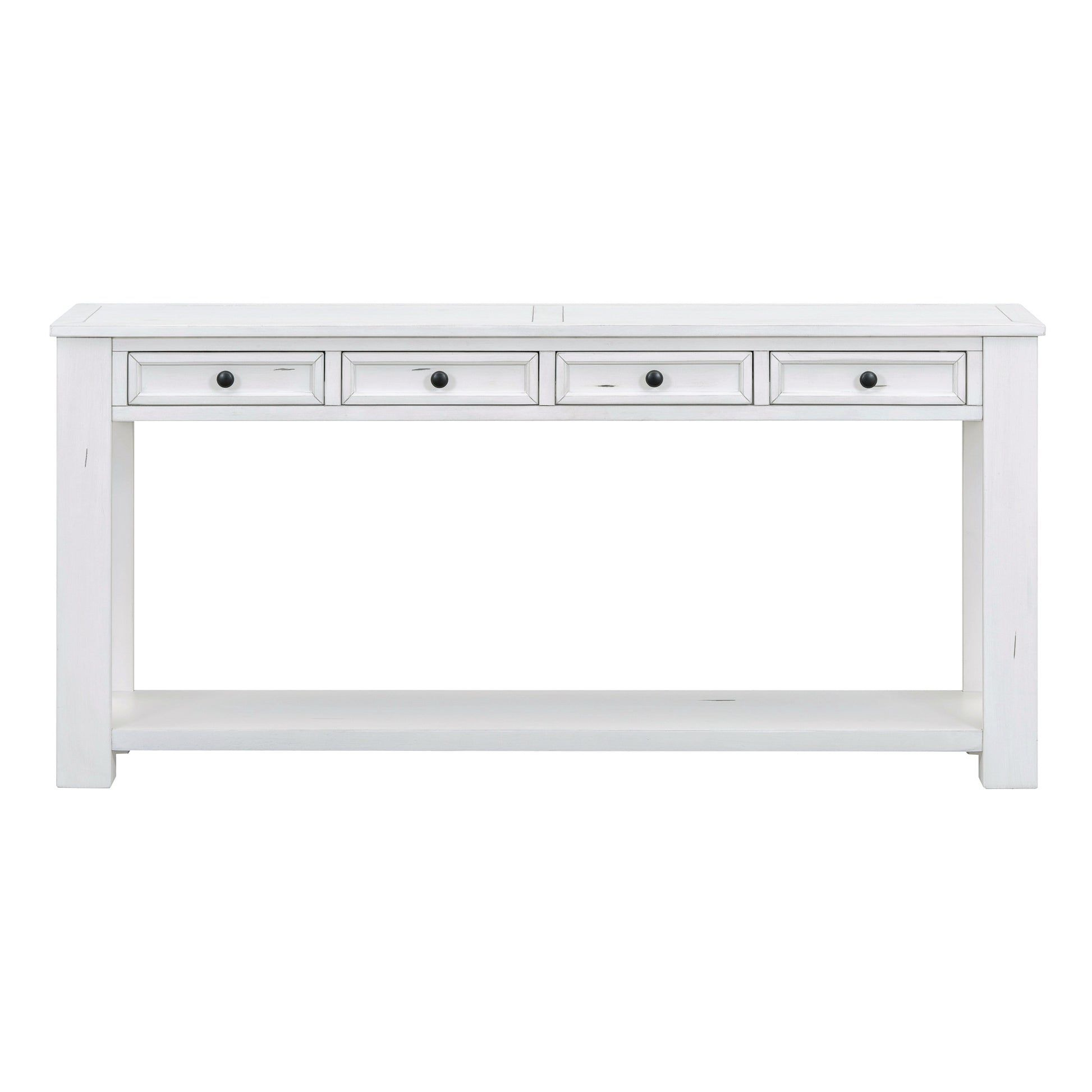 Console Table Sofa Table With Storage Drawers And Bottom Shelf For Entryway Hallway Antique White Antique White Solid Wood