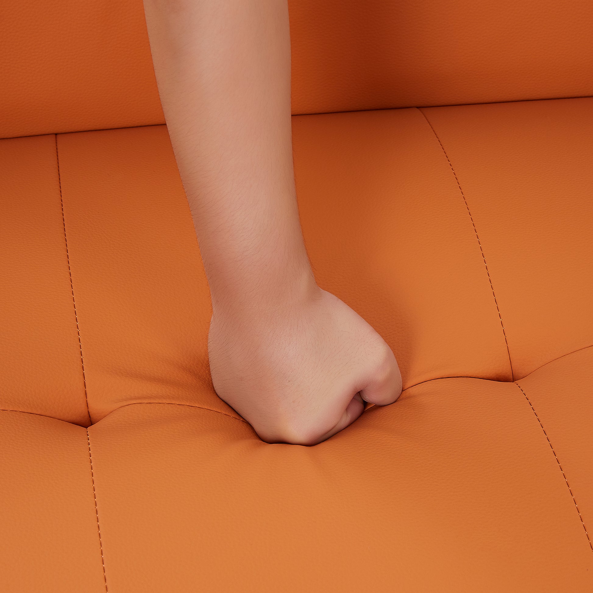 107" Contemporary Sofa Stylish Sofa Couch With A Round Storage Ottoman And Three Removable Pillows For Living Room, Orange Orange Pu