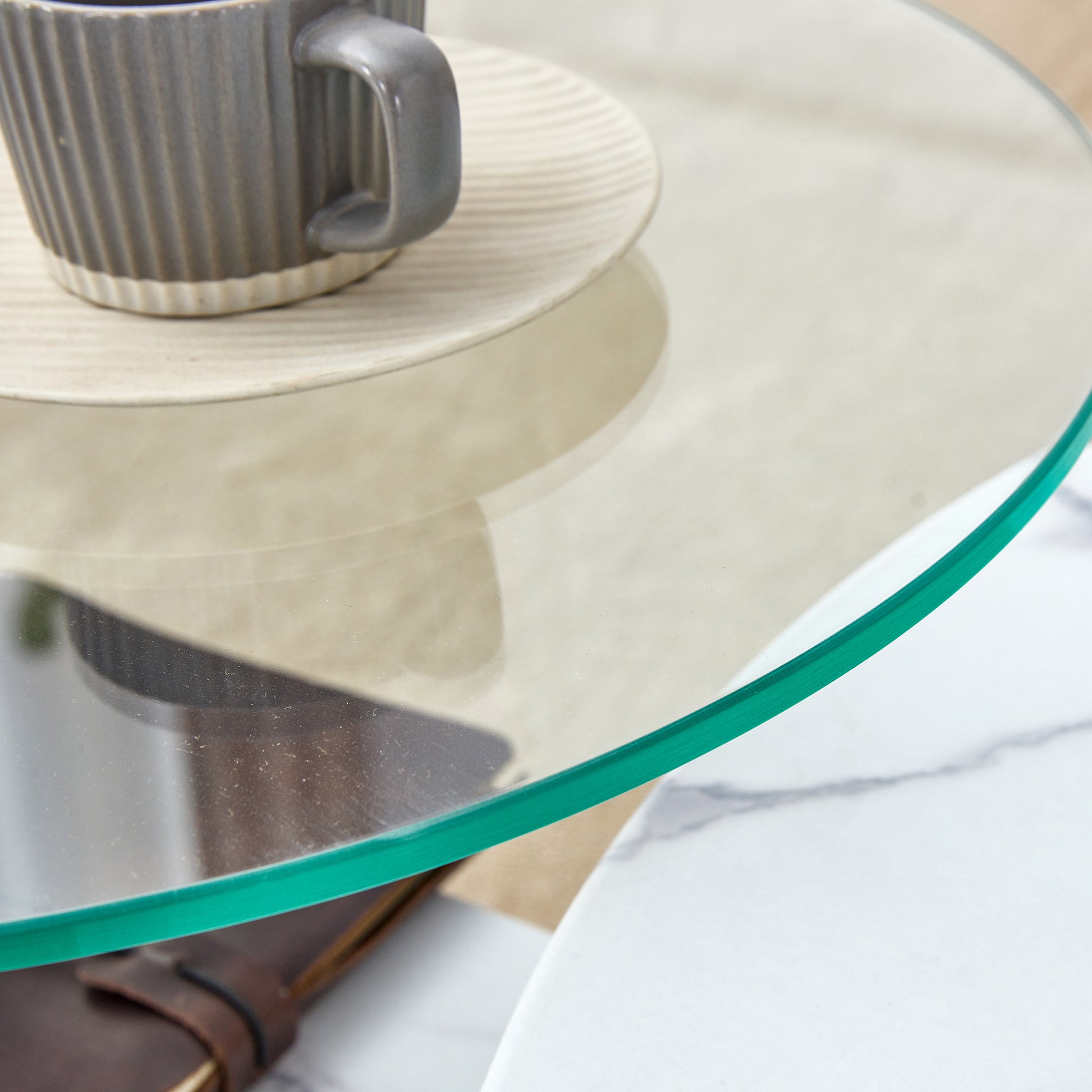 A Modern, Fashionable, And Durable Marble Textured Mdf Coffee Table With A Side Table. Match With Multiple Scenes. Suitable For Living Room And Bedroom. White Mdf Glass