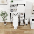 Over The Toilet Storage Cabinet, Bathroom Shelves Over Toilet With Sliding Barn Door,Adjustable Shelves And Side Storage Rack White White Black Mdf