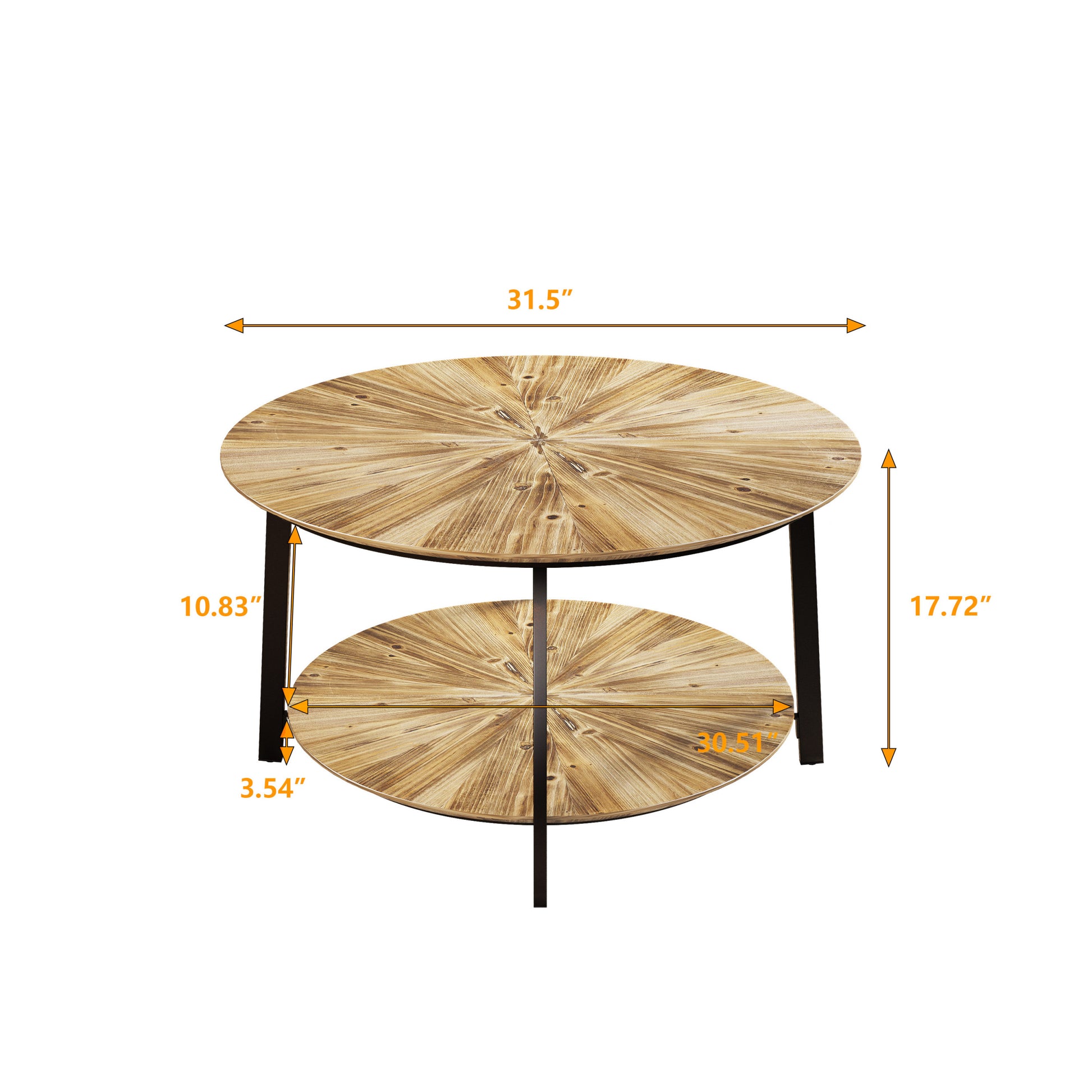 31.5 "Round Coffee Table,Stand Wooden Double Layer Coffee Table With Open Storage Space And Metal Table Legs For Living Room,Bedroom Natural Solid Wood