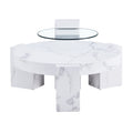 A Modern, Fashionable, And Durable Marble Textured Mdf Coffee Table With A Side Table. Match With Multiple Scenes. Suitable For Living Room And Bedroom. White Mdf Glass
