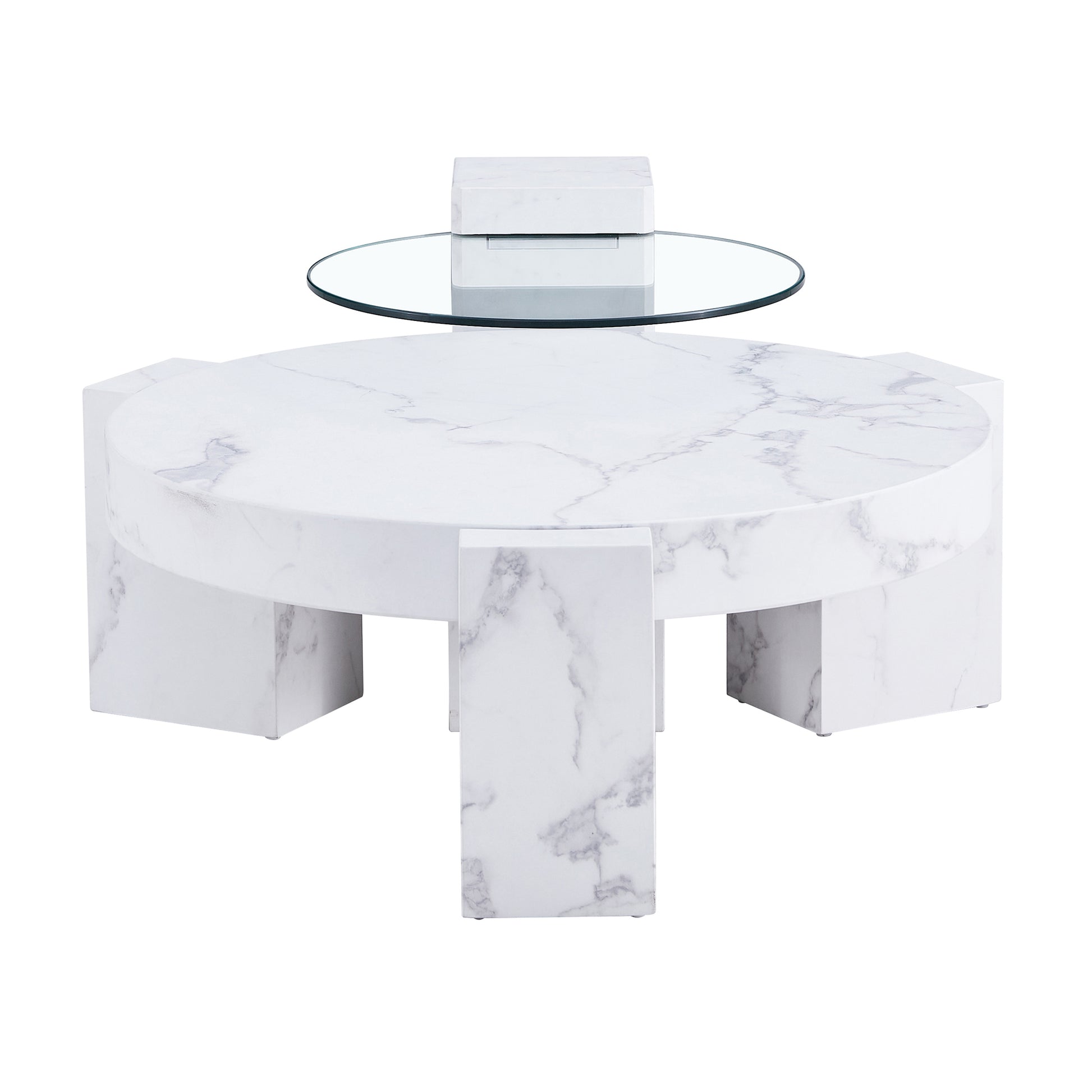 A Modern, Fashionable, And Durable Marble Textured Mdf Coffee Table With A Side Table. Match With Multiple Scenes. Suitable For Living Room And Bedroom. White Mdf Glass