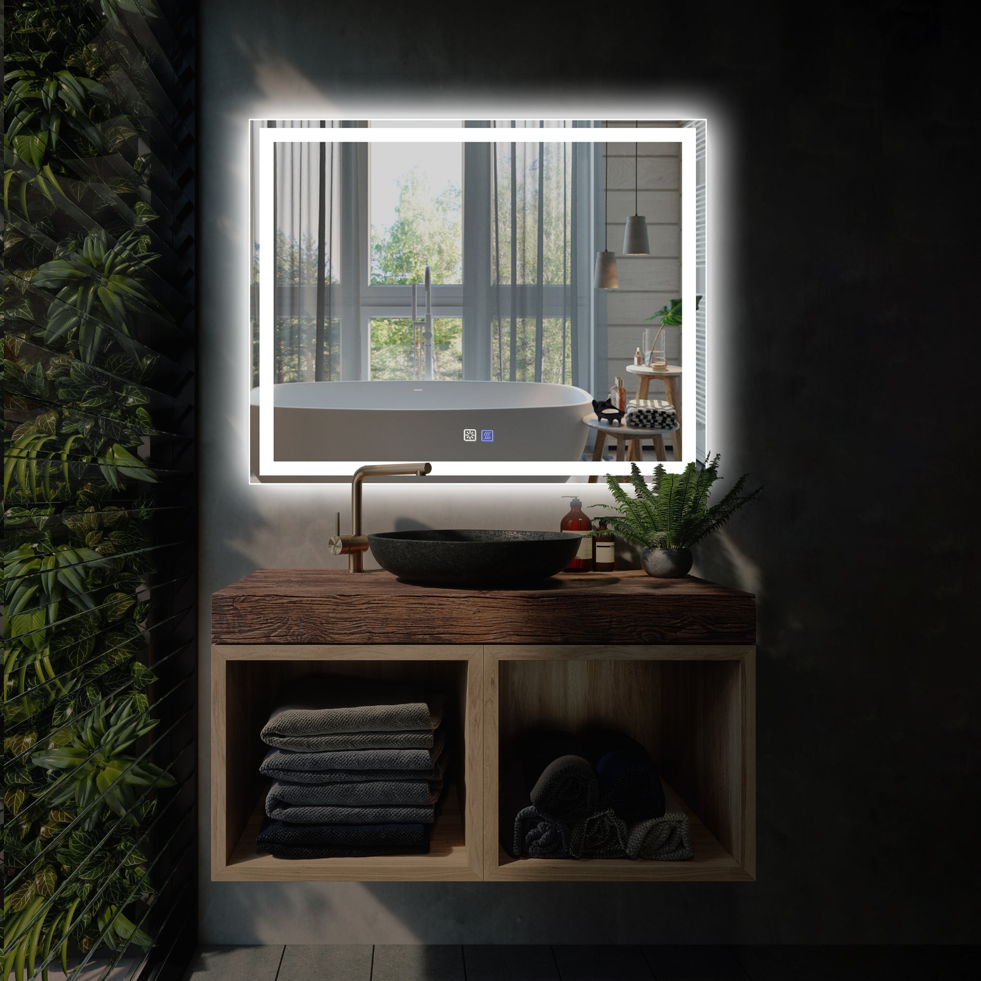 Led Bathroom Vanity Mirror With Light,40*32 Inch, Anti Fog, Dimmable,Color Temper 5000K,Backlit Front Lit,Both Vertical And Horizontal Wall Mounted Vanity Mirror 40X32 White Aluminium