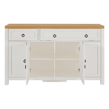 Retro Style Large Storage Space Sideboard With Flip Door And 1 Drawer, 4 Height Adjustable Cabinets, Suitable For Kitchen, Dining Room, Living Room Brown Antique White Brown Antique White Particle Board