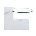 A Modern, Fashionable, And Durable Marble Textured Mdf Coffee Table With A Side Table. Match With Multiple Scenes. Suitable For Living Room And Bedroom. White Mdf Glass