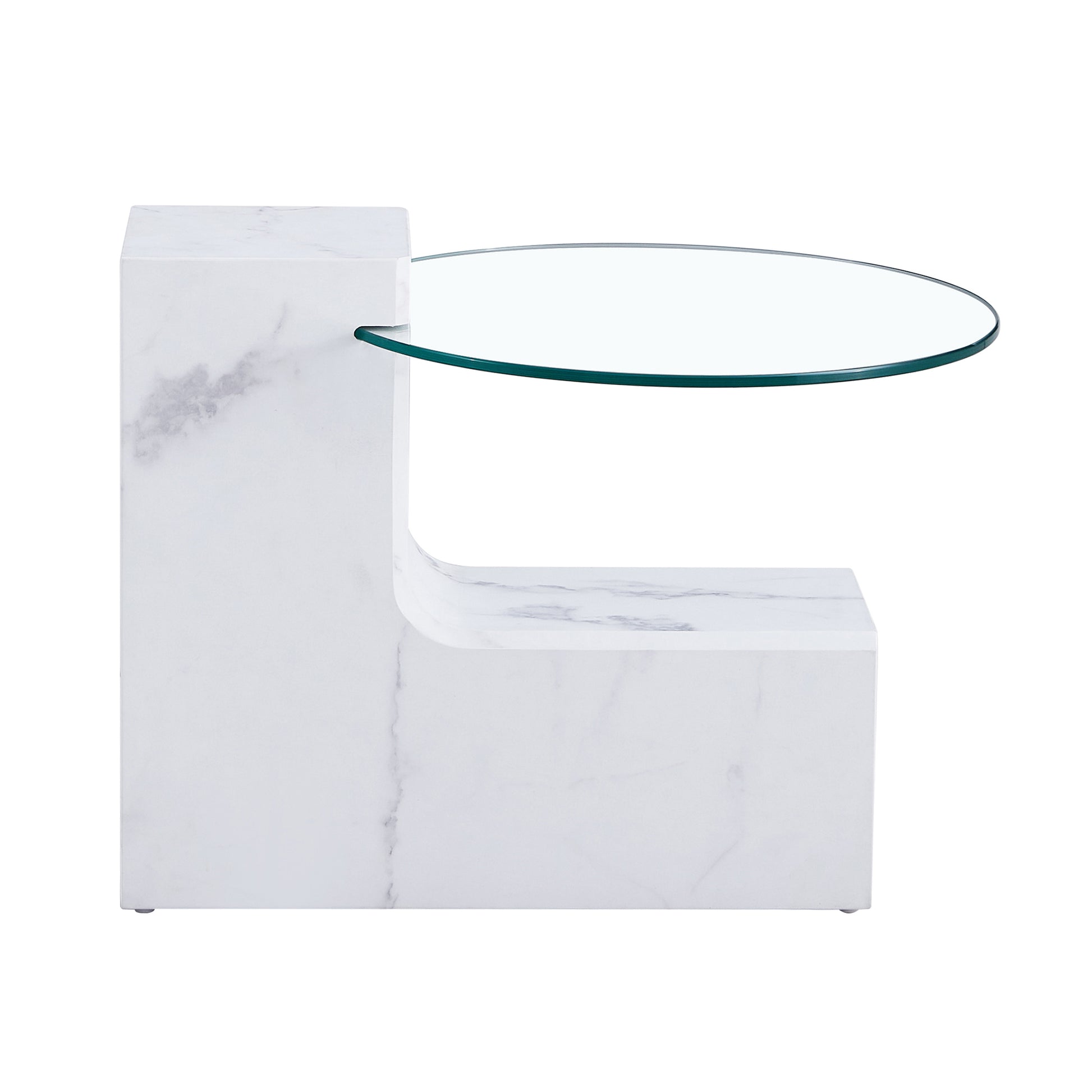 A Modern, Fashionable, And Durable Marble Textured Mdf Coffee Table With A Side Table. Match With Multiple Scenes. Suitable For Living Room And Bedroom. White Mdf Glass
