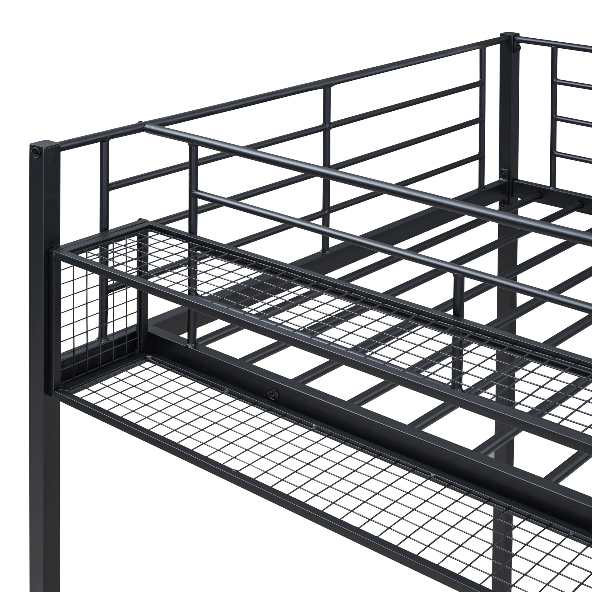 Twin Size Metal Loft Bed With Upper Grid Storage Shelf And Lateral Storage Ladder, Black Black Mdf Metal