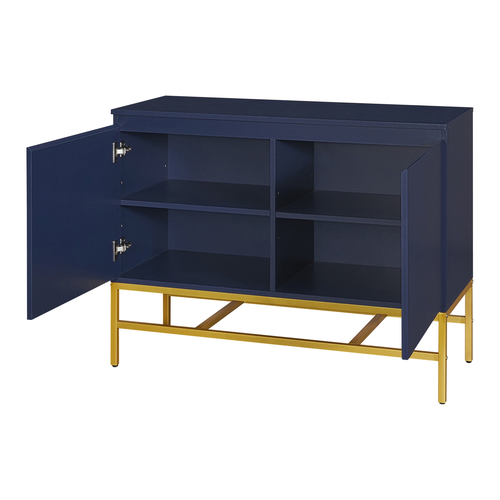 Minimalist & Luxury Cabinet Two Door Sideboard With Gold Metal Legs For Living Room, Dining Room Navy Navy Particle Board