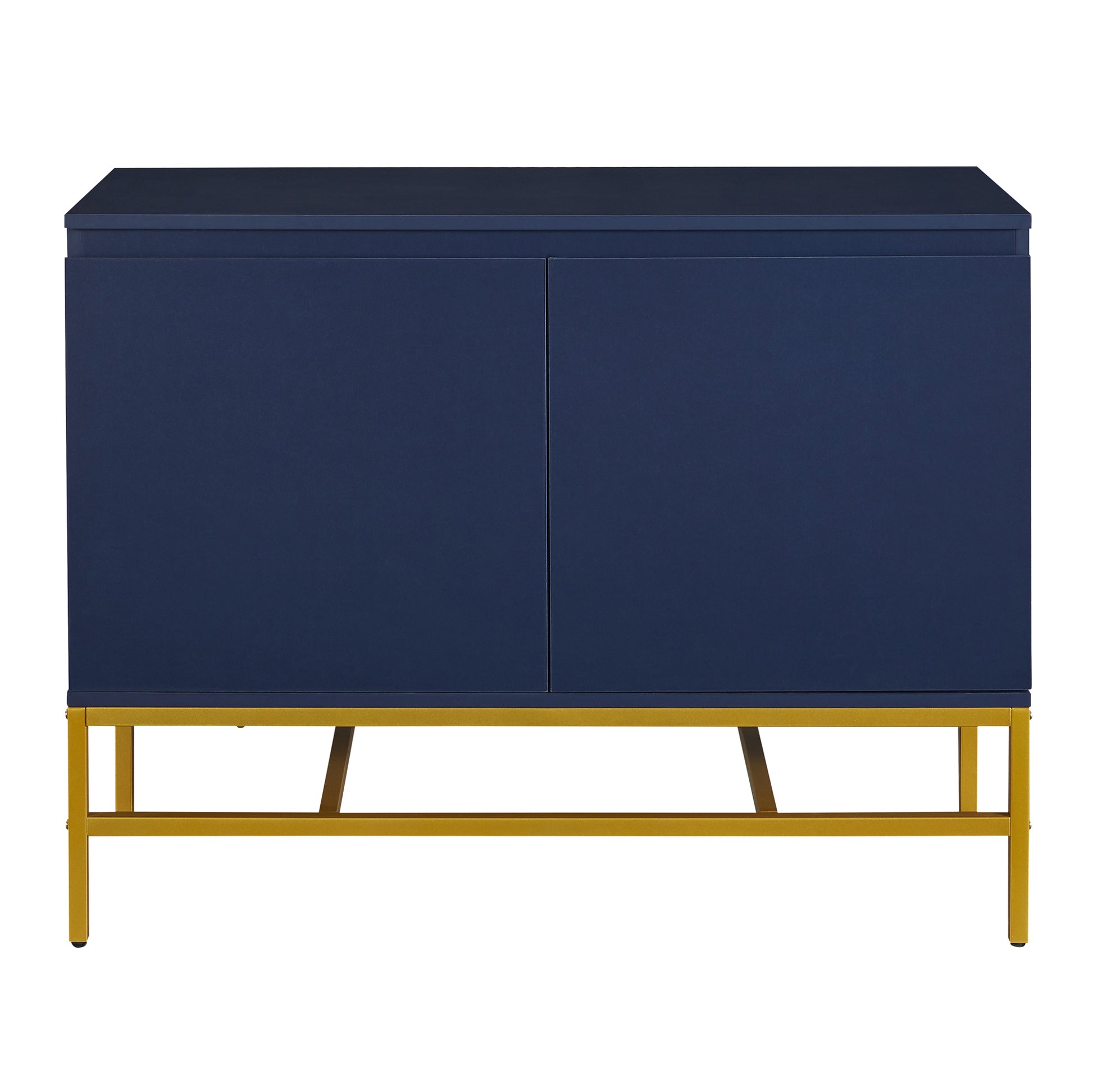 Minimalist & Luxury Cabinet Two Door Sideboard With Gold Metal Legs For Living Room, Dining Room Navy Navy Particle Board