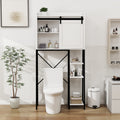 Over The Toilet Storage Cabinet, Bathroom Shelves Over Toilet With Sliding Barn Door,Adjustable Shelves And Side Storage Rack White White Black Mdf