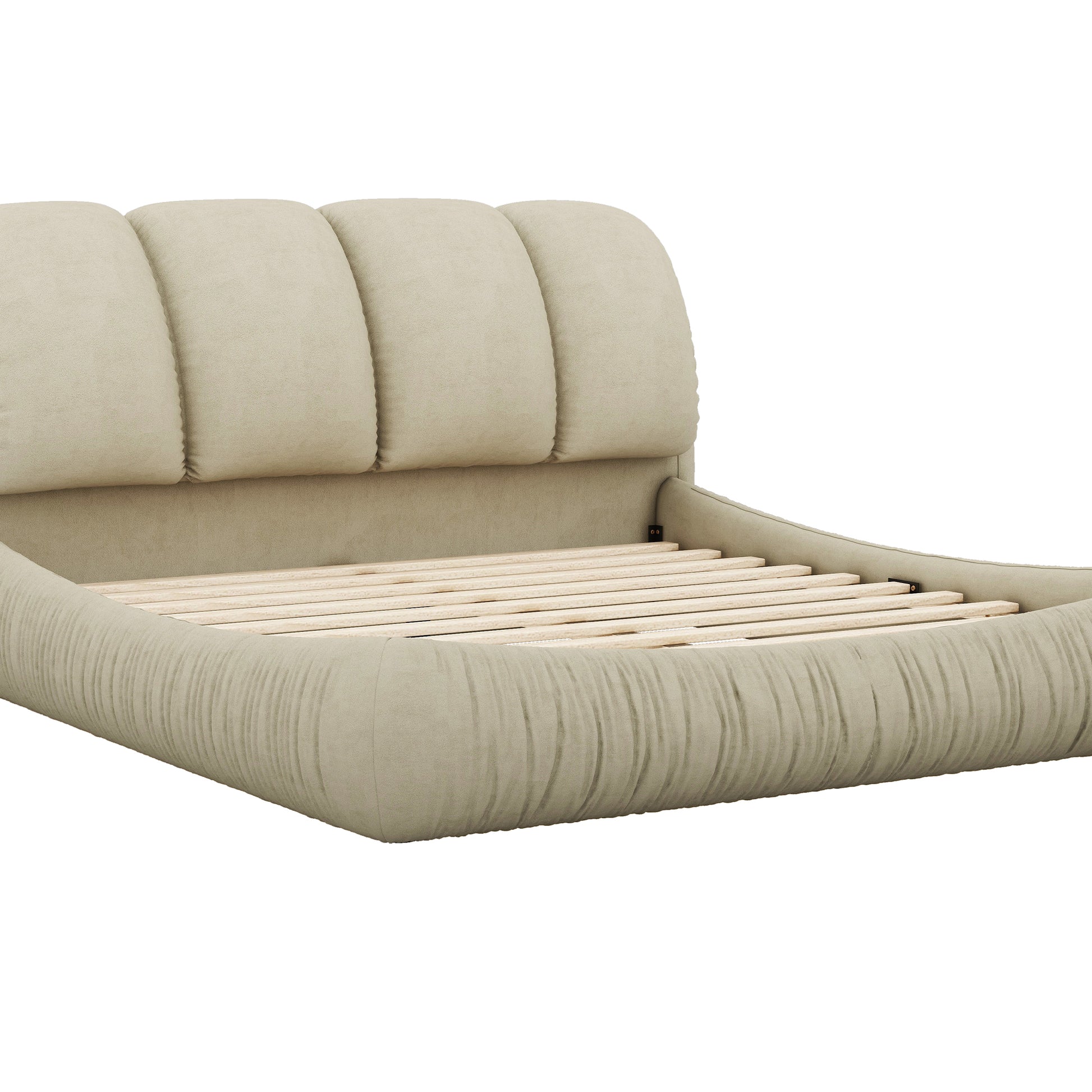 King Size Luxury Upholstered Bed With Thick Headboard, Velvet King Bed With Oversized Padded Backrest, Cinerous Expect Arrive Date 2024 3 9 King Stone Gray Velvet