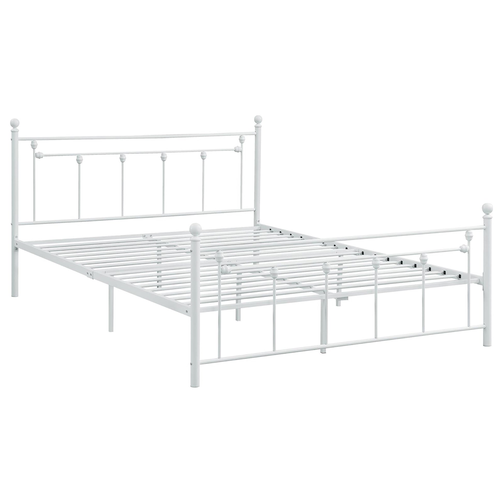 Matte White Slatted Queen Platform Bed Box Spring Not Required Queen White Metal Bedroom Transitional Bed Frame Metal