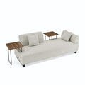 Linen Fabric 3 Seat Sofa With Two End Tables And Two Pillows, Removable Back And Armrest, Morden Style Upholstered 3 Seat Couch For Living Room Beige Linen Wood Medium Soft Loose Back Eucalyptus Square Arms Foam 3 Seat