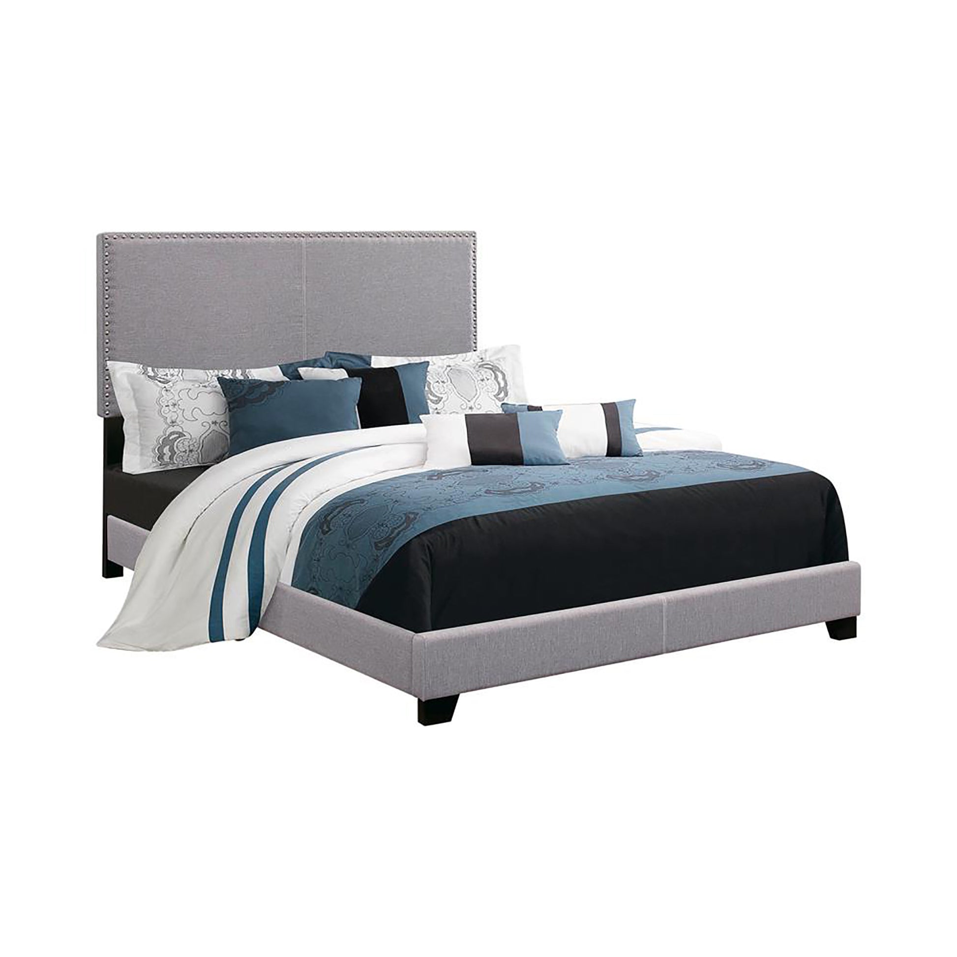 Grey Twin Bed With Trim Box Spring Required Twin Grey Wood Bedroom Transitional Panel Foam Upholstered