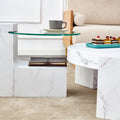 A Modern, Fashionable, And Durable Marble Textured Mdf Coffee Table With A Side Table. Match With Multiple Scenes. Suitable For Living Room And Bedroom. White Mdf Glass