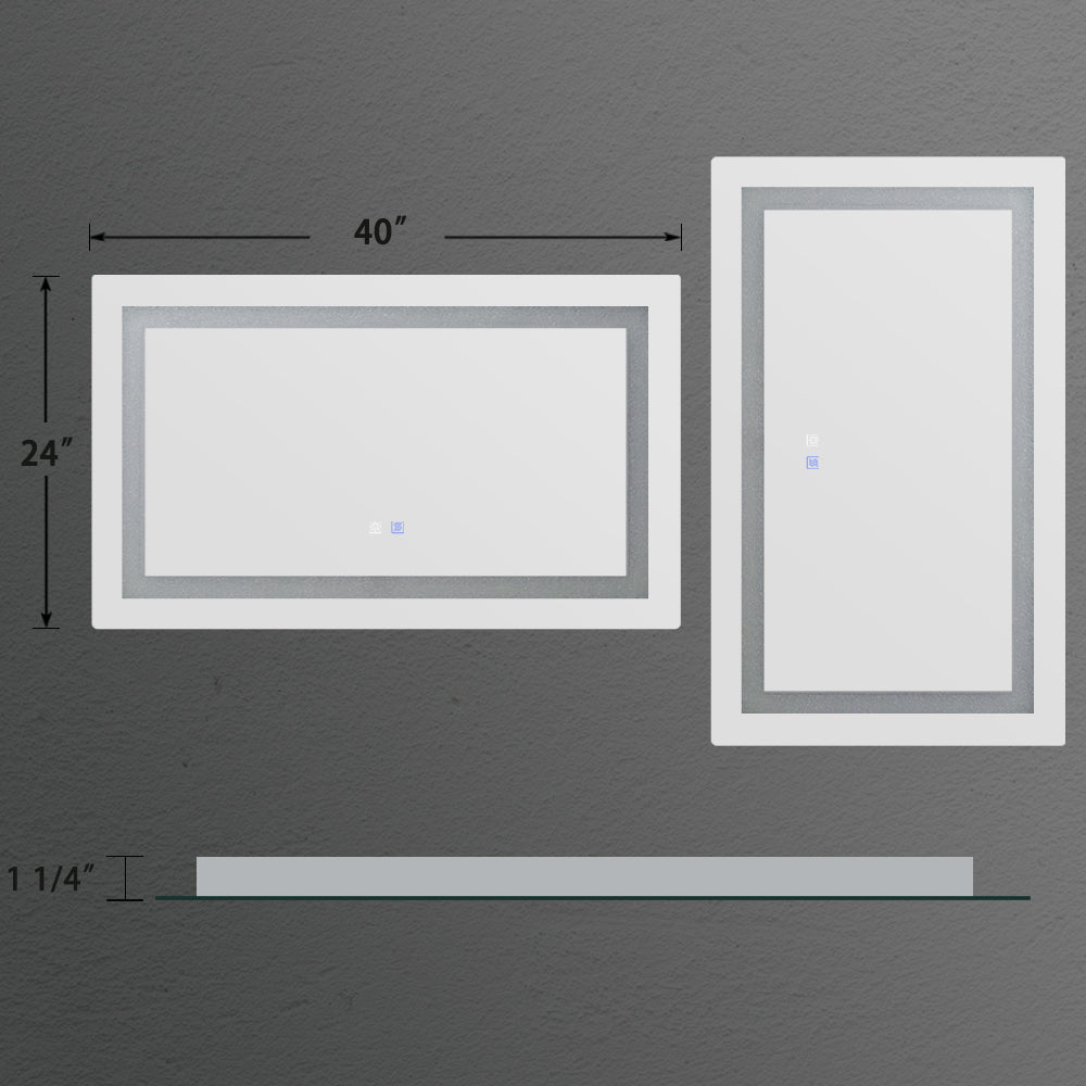 Led Bathroom Vanity Mirror With Light,40*24 Inch, Anti Fog, Dimmable,Color Temper 5000K,Backlit Front Lit,Both Vertical And Horizontal Wall Mounted Vanity Mirror 40X24 White Aluminium
