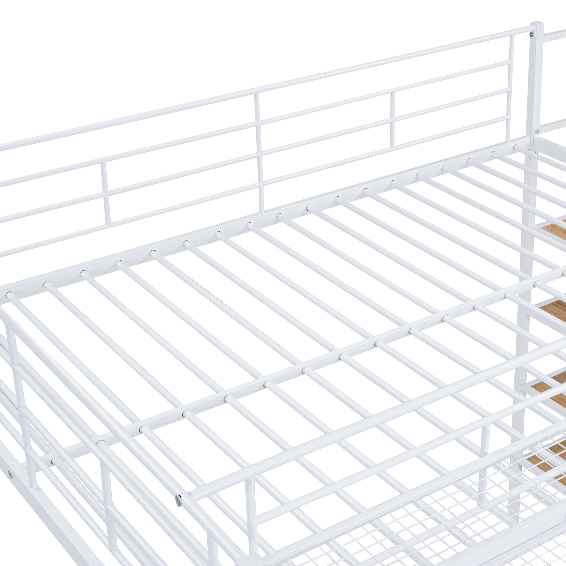 Full Size Metal Loft Bed With Upper Grid Storage Shelf And Lateral Storage Ladder, White White Mdf Metal