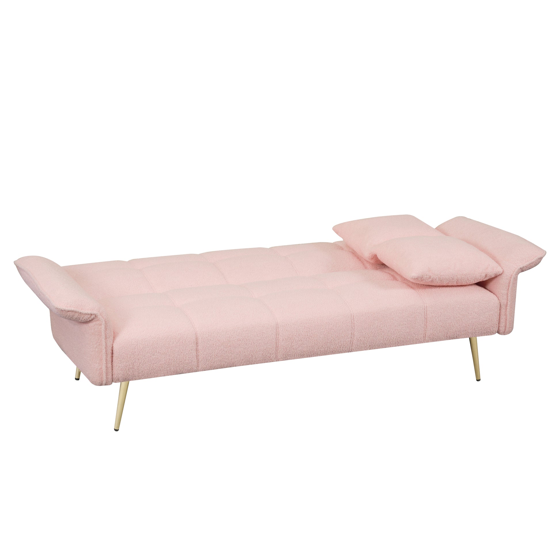 70 Inch Teddy Fleece Sofabed, Convertible Futon Sofabed With Adjustable Arms And Backrest, Modernsofa For Living Room And Bedroom. Pink Light Brown Velvet Wood Primary Living Space Medium Soft Loose Back Contemporary Eucalyptus Foam Foam 2 Seat