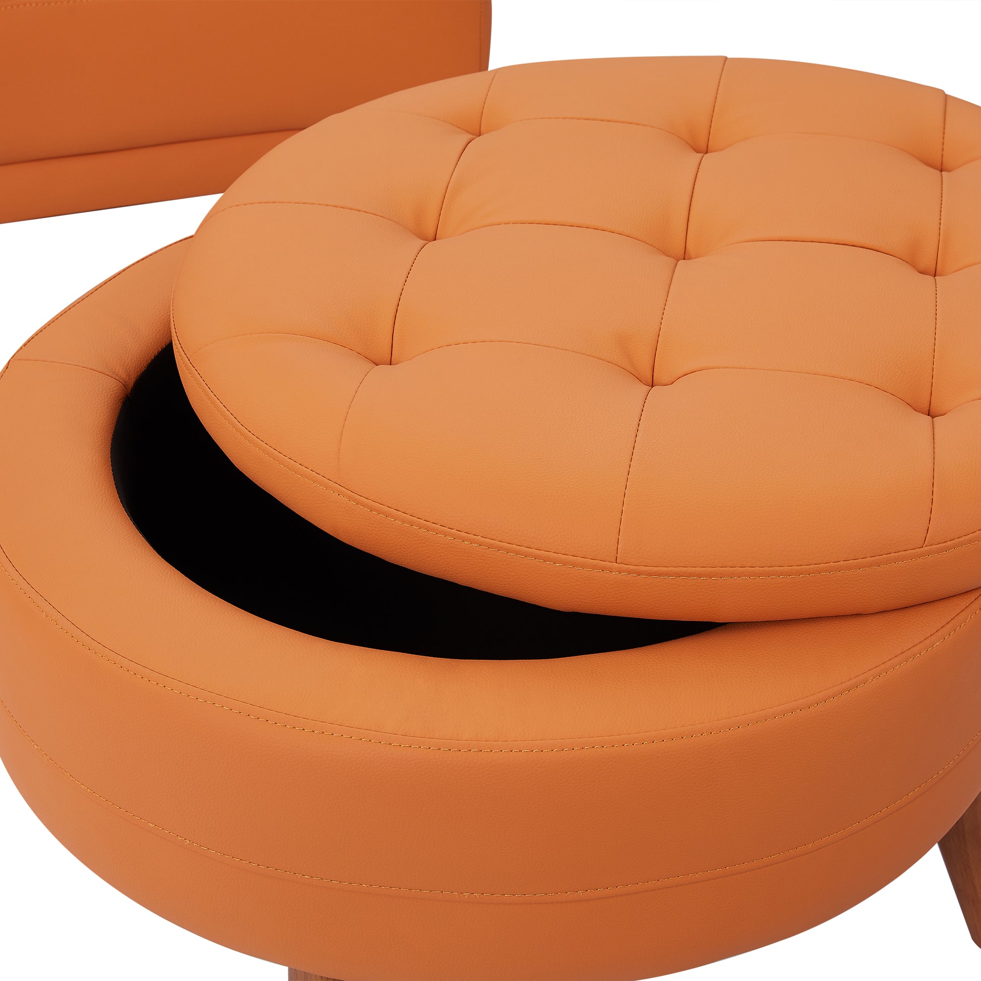 107" Contemporary Sofa Stylish Sofa Couch With A Round Storage Ottoman And Three Removable Pillows For Living Room, Orange Orange Pu