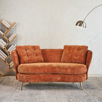 Polyester Fiber Loveseat Sofa Chair Upholstered Couch With Golden Metal Legs Club Two Seat Sofa For Living Reading Room Bedroom Apartment Small Space Dorm,Orange. Orange Polyester Wood Primary