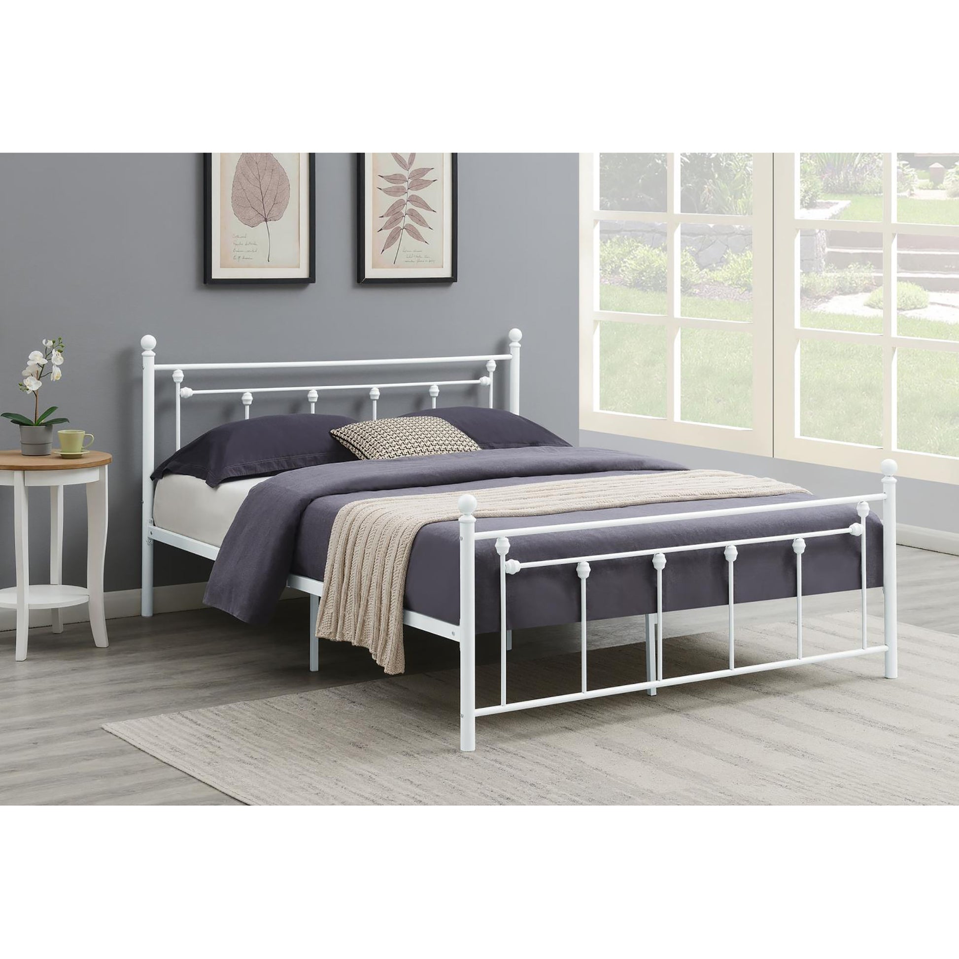 Matte White Slatted Full Platform Bed Box Spring Not Required Full White Metal Bedroom Transitional Bed Frame Metal
