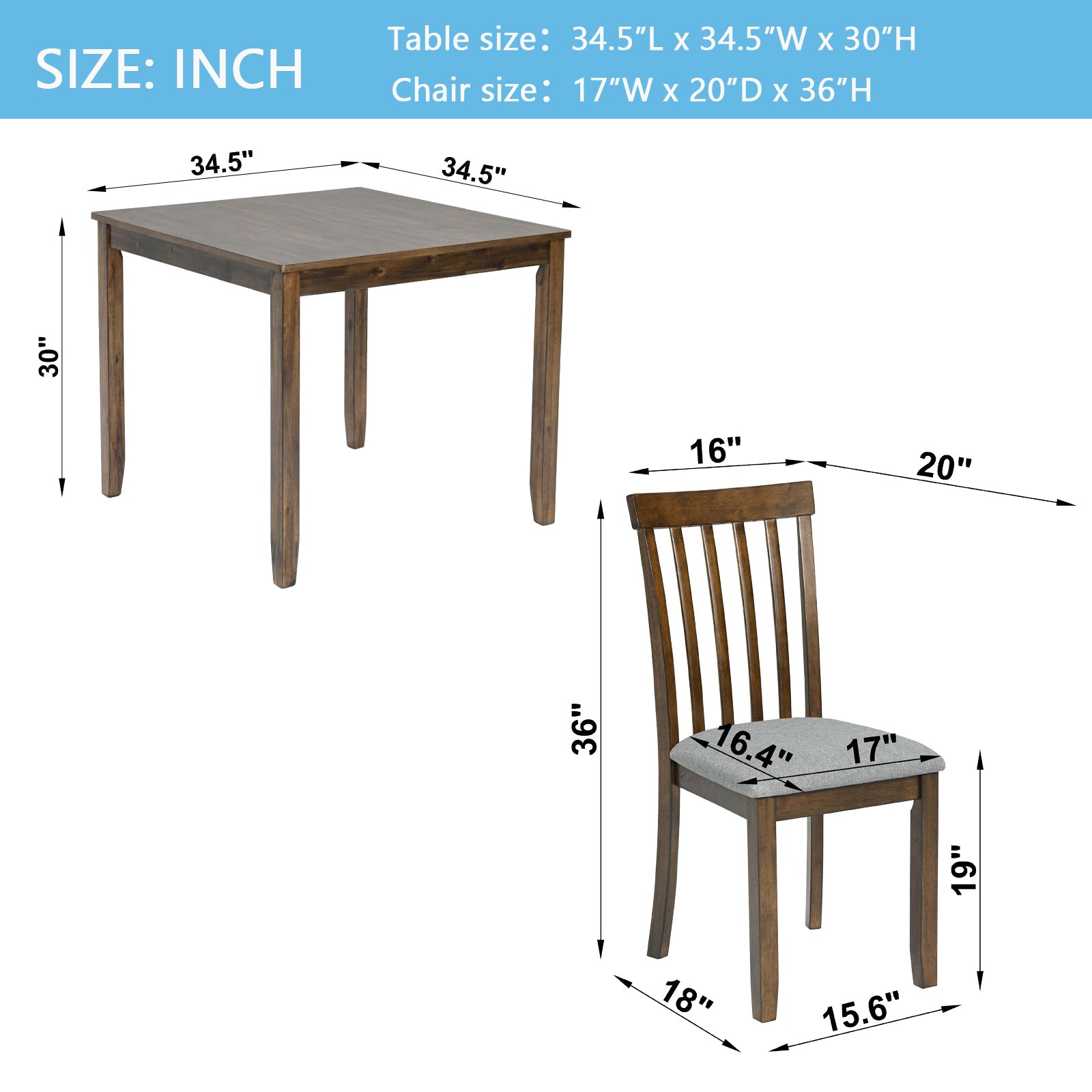 5 Piece Modern Dining Set, Square Wooden Dining Table With 4 Upholstered Chairs For Kitchen, Dining Room, Walnut Wood Walnut Seats 4 Wood Dining Room Acacia 4 Leg Square Dining Table With Chair Acacia Wood