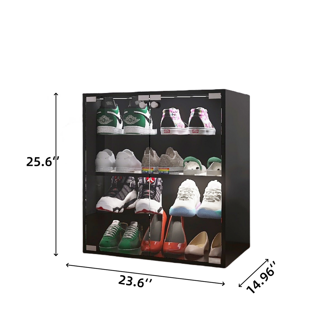 4 Layers Black Shoe Cabinet With Glass Door And Glass Layer Shoes Display Cabinet With Led Light Bluetooth Control Standard 3 4 Spaces Black Primary Living Space Adjustable Shelves Modern Mdf Glass