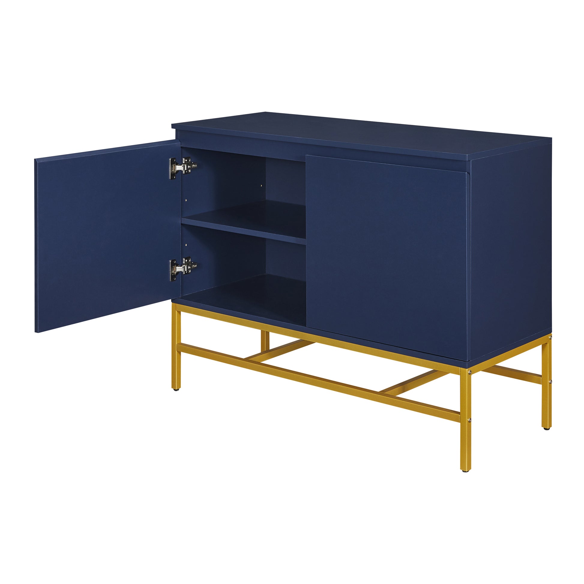 Minimalist & Luxury Cabinet Two Door Sideboard With Gold Metal Legs For Living Room, Dining Room Navy Navy Particle Board